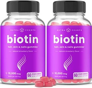 (2 Pack) Biotin Gummies 10,000mcg [Highest Potency] for Healthier Hair, Pores and skin & Nails for Grownups & Children – 5000mcg in Each individual Gummy Vitamin – Vegan, Non-GMO, Pectin-Dependent Hair Advancement Dietary supplement