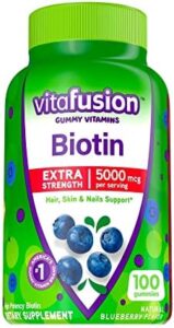 vitafusion Extra Energy Biotin Gummy Nutritional vitamins, Blueberry Flavored, 5,000 mcg Biotin Natural vitamins, America’s Amount 1 Gummy Vitamin Manufacturer, 50 Working day Supply, 100 Depend