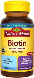 Nature Made Additional Power Biotin 2500 mcg, Nutritional Nutritional supplement For Healthier Hair, Skin & Nail Guidance, 150 Softgels, 150 Working day Source
