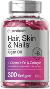 Hair Skin and Nails Natural vitamins | 300 Softgels | with Biotin and Collagen | Infused with Argan Oil and Coconut Oil | Non-GMO, Gluten No cost Health supplement | by Horbaach