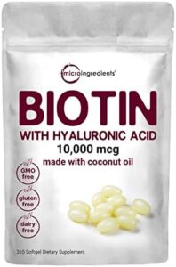 Micro Elements Biotin 10,000mcg w/Hyaluronic Acid 25mg | 365 Virgin Coconut Oil Softgels, Fast Launch, A single Yr Supply, Supports Balanced Hair, Pores and skin & Nails, Non-GMO & No Gluten