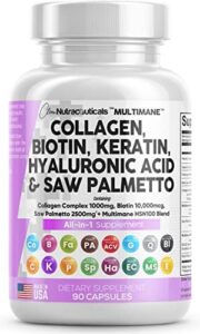 Collagen Drugs 1000mg Biotin 10000mcg Keratin Observed Palmetto 2500mg Hyaluronic Acid – Hair Skin and Nails Natural vitamins and DHT Blocker with Vitamin E Folic Acid Pumpkin Seed MSM Manufactured in Usa – 90 Count