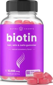 NutraChamps Biotin Gummies 10000mcg [High Potency] for Healthful Hair, Pores and skin & Nails Nutritional vitamins for Women, Guys & Young ones – 5000mcg in Each and every Hair Nutritional vitamins Gummy – Vegan, Non-GMO, Hair Health Complement