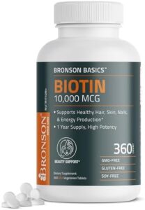 Bronson Biotin 10,000 MCG Supports Healthful Hair, Skin & Nails & Power Creation – Large Potency Splendor Guidance – Non-GMO, 360 Vegetarian Tablets