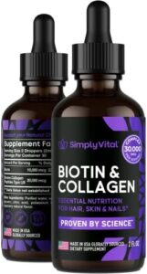Only Important Liquid Collagen & Biotin Vitamins for Hair, Skin and Nails – Biotin 10000 mcg & Collagen 20000 mcg – Hair Progress Nutritional supplement for Women of all ages & Gentlemen – Built in United states of america – 99% Absorption Liquid Biotin