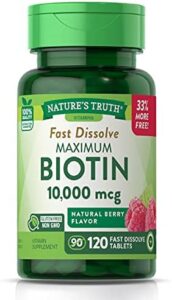 Biotin 10000mcg | 120 Speedy Dissolve Tablets | Optimum Energy | Hair Pores and skin and Nails Nutritional supplement | Natural Berry Taste | Vegetarian, Non-GMO, Gluten No cost | by Nature’s Truth of the matter