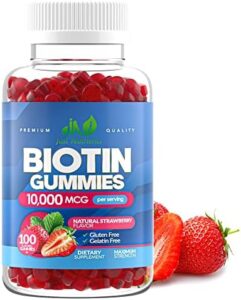 Biotin 10,000mcg Gummies for Gals & Adult men (100 Depend) – 2x Excess Energy Biotin for Hair Expansion, Pores and skin & Nails – Gluten-Absolutely free, Vegan, Non-GMO, Fantastic Tasting Strawberry Flavor – 100 Gummies